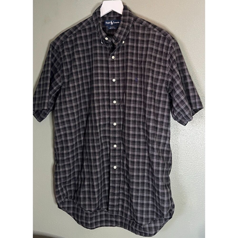 Ralph Lauren Blake Button Down Black Gray Plaid Cotton Men's Shirt Medium